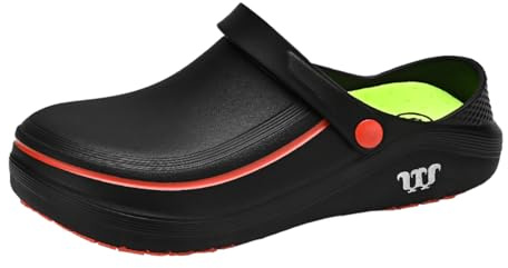 Unisex Work Clogs-Men's Non Slip Chef Shoes Women's Garden Clogs for Kitchen Garden Supermarket Bathroom Oil and Water Resistant - Zapatos de Cocina Black 43/44