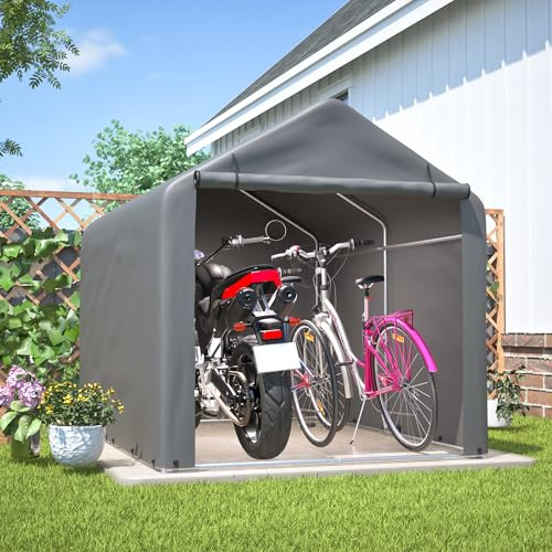 Sportello per attrezzi – garage per bicicletta e tenda con porta a rullo, resistente alle intemperie, tenda da giardino e tenda degli attrezzi in telaio in acciaio e telone in polietilene, per esterni