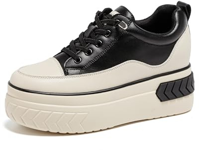 AONETIGER Baskets à Talon Compensées Femmes Semelle Plateforme Chaussure de Sport Légères Cuir Baskets Talon de 8 cm Mode Casual Lacets Sneakers (1307 Noir,36EU)