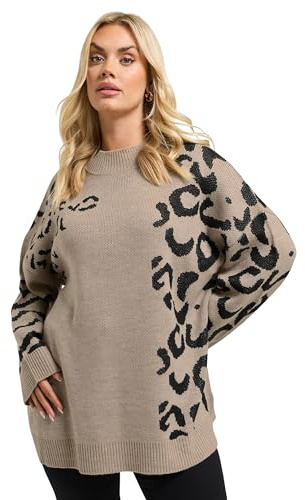 Yours Curve Brown Leopard High Neck Jumper - Women's - Plus Size Curve
