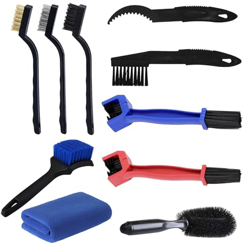 Juhuifu 10 Piece Bike Cleaning Kit, Professional Bicycle and Motorcycle Chain Cleaner Tool Set, for Deep Cleaning Chain, Sprocket, Tyre and Stubborn Dirt