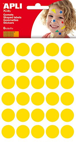 APLI Kids 13227- Bolsa de gomets redondos 20 mm, color amarillo, 6 hojas