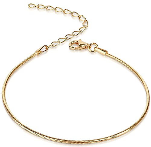 MATERIA Damen Armband Schlangenkette 925 Silber vergoldet 1mm 17-22cm variabel #SA-62