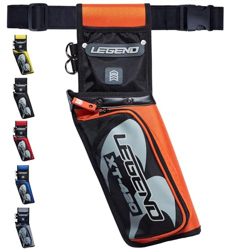 LEGEND XT420 Arrow Quiver - Quiver Arrow Holder, Archery Quiver with 3 Arrow Tube, Durable Nylon Hip Quivers with Multiple Pockets for Archery Accessories, Score Card & Tools - Right Handed, Orange