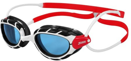 Zoggs Predator Schwimmbrille Erwachsene, Herren und Damen – UV-Schutz, Antibeschlag, Bequemer Sitz & Einfach Verstellbare Zugbänder Getönte Gläser, Weiß/Rot, Regulär