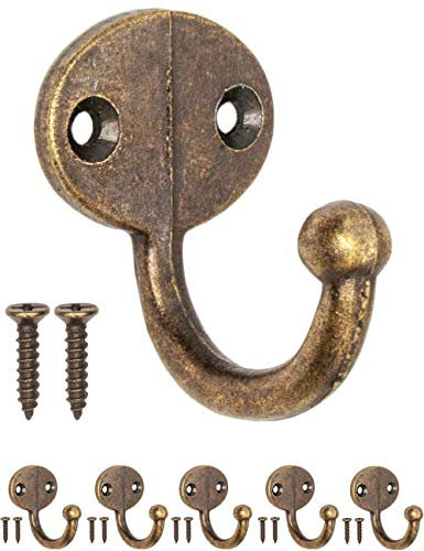 Fuxxer 5x Klassische Garderoben-Haken, Handtuch-Haken, Bronze Design, oval, 37x22mm, 5er Set