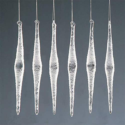 Elegance By Snow White Christmas Tree Decoration 6 Pack Frosted Glass Diamond Icicles