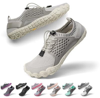 NORTIV 8 Womens Barefoot Water Sports Shoes - Outdoor Athletic Pool Swim Hiking Aqua Shoes, Beige/Light/Grey - 5 (Treklady-2)