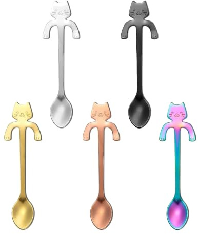 LEZED Rostfritt stål kaffesked katt kattsked mini kattunge design omrörningssked söt redskap hängande skedar 5 färger