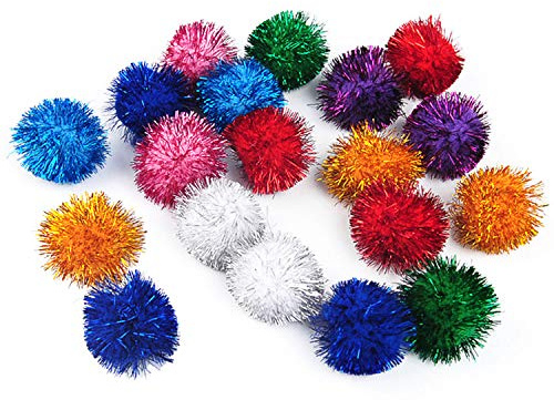 VOVIGGOL 20 Piezas 5CM Gato Bolas Brillantes para Gato, Purpurina Gatito Bolas de Pompones para Gatos, Mascota Bola Espumillón para Gatito Gato de Interior (Color al Azar)
