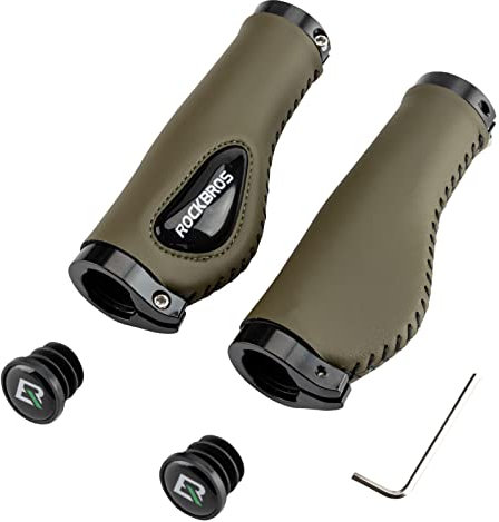ROCKBROS Ergonomische Fahrradgriffe 22,2 mm, rutschfeste MTB Lenkergriffe mit Gel & PU Leder, Komfortgriff mit Lock-On Design, Stoßdämpfende Lenker Griffe für Fahrrad, Mountainbike, E-Bike, Rennrad