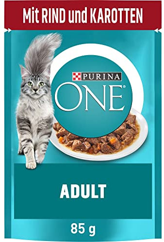 PURINA ONE Adult Katzenfutter nass, zarte Stückchen in Sauce mit Rind, 26er Pack (26 x 85g)