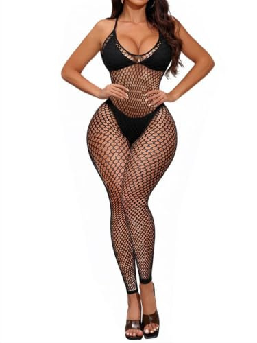 Buitifo Womens Sexy Bodysuit Fishnet Tights Bodycon Jumpsuit Lingerie (BlackT1,M)