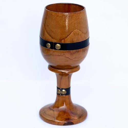 collectiblesBuy Verre à eau avec sangle en cuir noir - Pour eau, bière, vin, calice - Accessoires de cuisine - Verre à vin vintage en bois
