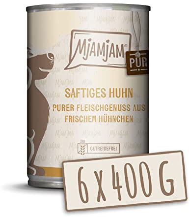 MjAMjAM - Premium Nassfutter für Hunde - purer Fleischgenuss - saftiges Huhn pur 400g, 6er Pack (6 x 400g), naturbelassen mit extra viel Fleisch