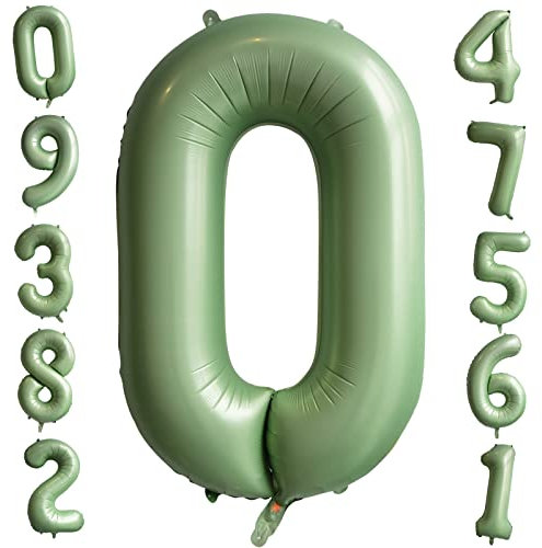 40 Zoll Salbei Grün Zahl 0 Ballon Giant Helium Folie Zahl Ballons Große Geburtstag Ballons Alter Ballon Olivgrün Digital Ballon für Jungen Mädchen Geburtstag Jahrestag Graduierung Party Dekorationen