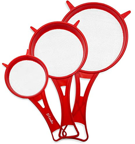 D'Emilia – Filtro in plastica per kefir, colino da cucina per alimenti solidi e liquidi, set di 3 piccoli colini con rete sottile in plastica per setacciare