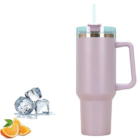 Mnixy Reisebecher mit Griff, Stanley Tasse mit Strohhalm und Griff, Edelstahl-Kaffeebecher mit Deckel, auslaufsicher, vakuumisolierte Wasserflasche für heiße Eisgetränke