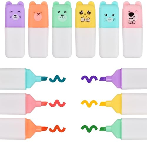12 Pezzi Mini Evidenziatori 6 Colori Evidenziatori Pastello Penne Evidenziatore con Punta Scalpello Evidenziatori Base d'Acqua Pennarelli Asciugatura Rapida Carino per Domestico Scolastico e Ufficio