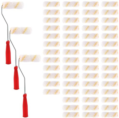 WOPPLXY 60 Stück Farbroller Klein mit Länge 4(100mm), Mittelflor 12mm, Farbroller Wandfarbe mit 3 Kunststoffegriffen Geeignet, Malerrolle Klein aus Polyesterfaser für Malerbedarf