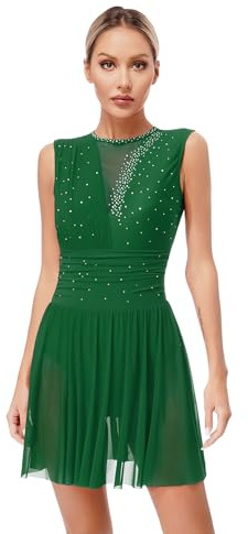 Nyeemya Vestido de Patinaje sobre Hielo Mujer sin Mangas Maillot Ballet con Falda de Gimnasia Rítmica Vestido Danza Contemporánea y Lírica Disfraz de Bailarina