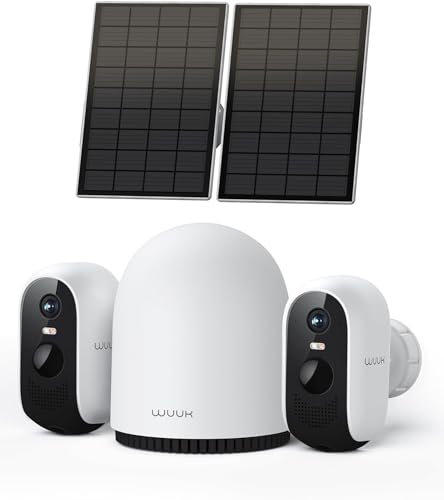 WUUK Überwachungskamera Aussen Akku Solar Set, 2K WLAN Kamera Outdoor Homekit, 32G Lokaler Speicher, Kompatibel mit Alexa/Google Home/8 Camera,Kompatibel mit 2.4G/5G WiFi,Smart Erkennung