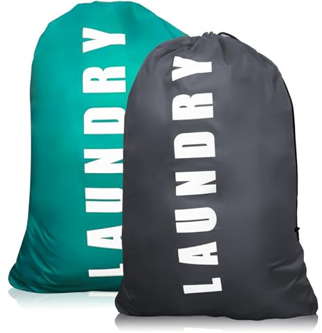 2 Pack Upgrade Extra Large Travel Laundry Bag with Drawstring，24 x 36 Durable Rip-Stop Dirty Clothes Shoulder Bag for Travel, Bathroom Home or Dormitory (Blue Grey)
