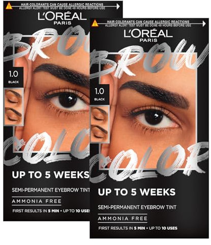 L'Oréal Paris Brow Color Kit Tinta Sopracciglia Semipermanente Senza Ammoniaca Colorazione Fino a 5 Settimane Risultato Naturale Colore 1.0 Black - Set da 2