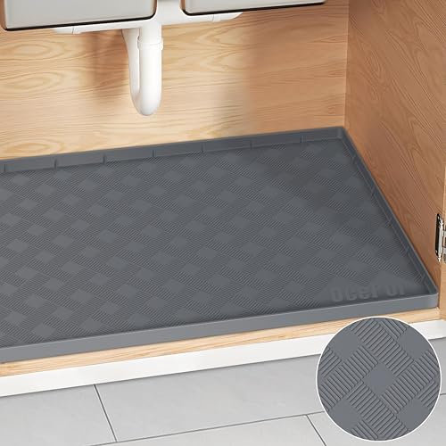 Under Sink Mat 22 x 19 - Waterproof Kitchen Liner Tray, Silicone Protector for Bottom of Sink (Dark Grey)