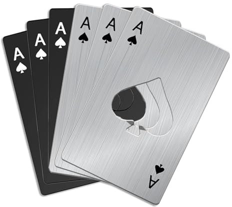 OWLMATE 6 Stück Bieröffner Edelstahl Poker Flaschenöffner Spaten-Bottle Opener Zum Öffnen von Bierflaschen (Silber & Schwarz)