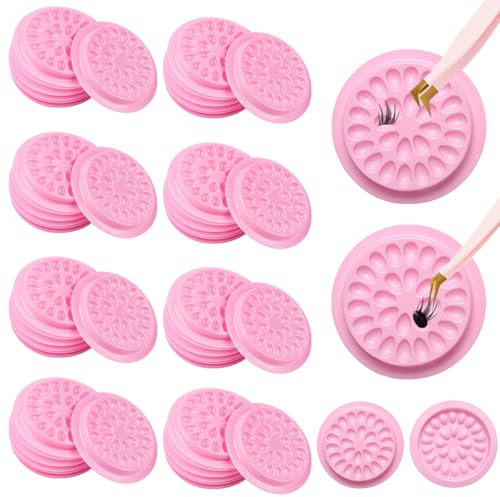 200 PCS Pink Flower Shape False Eyelashes Glue Holders Disposable Plastic Eyelash Glue Holder False Lash Glue Pallet Pad for Women Eyelash Extensions Glue Holder Eyelashes Supplies Tools