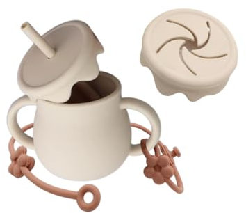 Muy Petit Vaso de Aprendizaje para Bebé 3 en 1, Vaso Antiderrame para Bebé, Silicona 100% libre de tóxicos, Vajilla de Silicona Bebe, Vasos con pajita para niños, Baby Cup (Beige)