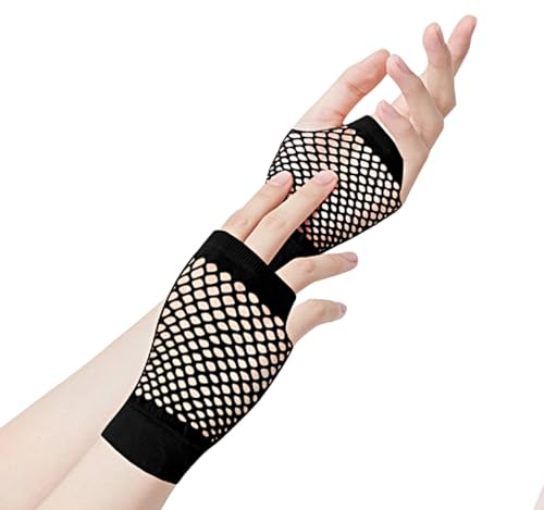ztowoto 2 Paare Kurz Netzhandschuhe Fingerlos, Modisch Fischnetz Handschuhe, Dehnbares Mesh Fingerlose Netzhandschuhe FüR 80er Jahre Party Cosplay KostüMzubehöR (Schwarz)