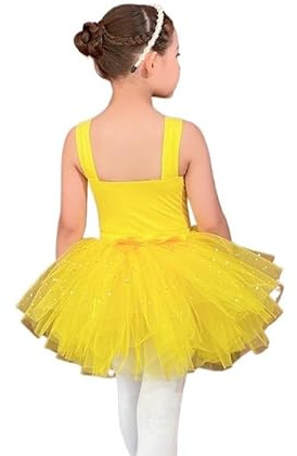 Vestido Ballet Niña,Tutú Vestido de Ballet Vestido De Ballet For Niñas, De Algodón, De Manga Corta, Con Abertura Y Falda De Lentejuelas, Conjunto For Niños, Trajes De Práctica Amarillos, Leotardos De