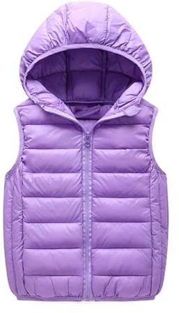 Girls Boys Puffer Vest Winter Wram Hooded Gilet, Kids Lightweight Riding Horse Jacket Zipper Windproof Body Warmers Thermal Outwear School Coats 13 Years Purple