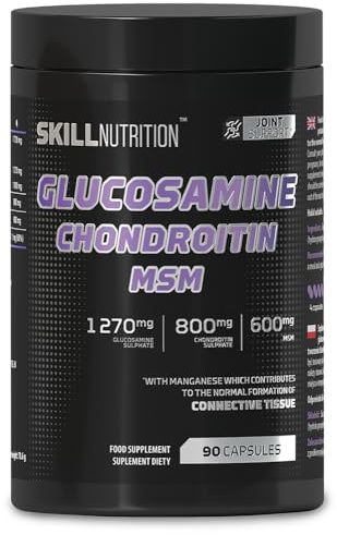 SKILL Nutrition Glucosamine Chondroïtine MSM | 90 gélules | Formule pour les articulations avec MSM, glucosamine, chondroïtine et manganèse | Favorise la santé des tissus conjonctifs et des os