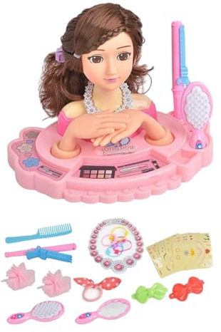 Cabeza de muñeca para niños para peinar el cabello - Kit de peluquería y maquillaje multiusos para niñas con cepillos, peines y accesorios, juego de actividades de juego creativo | Regalo ideal para N