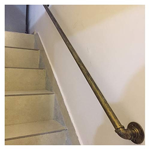 Treppengeländer Treppen handlauf Halterung Antik for Indoor Outdoor | Treppenläufe Geländer Bausatz Gerade Stangen Haltegriff Wandhandlauf Handlaufhalter, 100 150 200 250 300cm, Vintage Gold-Kupfer