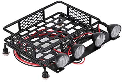 Metal RC Roof Rack 139g Durable Solid with 4 LED Lights for Axial SCX10 1/10 Scale RC Crawler Car Metal RC Roof Rack(4 white)