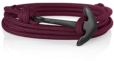 Eighty Eight Degrees Bracciale con Ancora in Corda per Uomo, Realizzato in Acciaio Inossidabile e Corda Resistente, Regolabile Fatto a Mano nel Regno Unito (Bordeaux & Nero)
