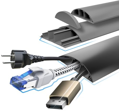 HEXIM Goulotte 68x18mm semi-circulaire en PVC Couverture de câble pour TV, mur & sol (2 mètres gris) Extérieur Gaine de câble Goulotte d'installation