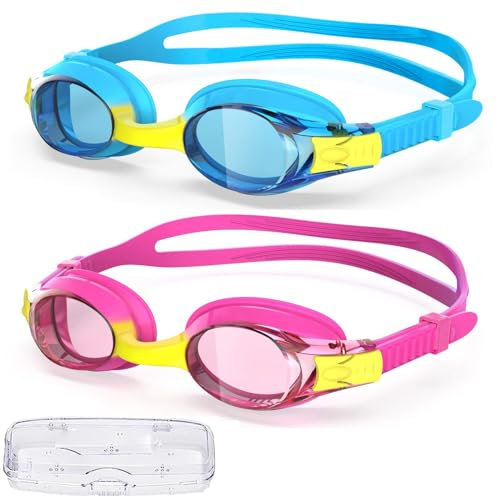flintronic 2 Stücke Kinder Schwimmbrille，Schwimmbrille für Kinder für 6-14 Jahre，Profi Schwimmbrillen für Jugendliche Kinder Kind Jungen Mädchen Junior-Anti Nebel UV Schutz Schwimmbrille