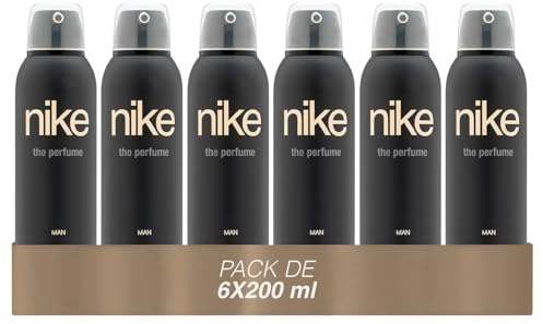 NIKE - The Perfume Man Pack de 6 x 200 ml, Desodorante Hombre Spray, Desodorante Antimanchas para Todo Tipo de Piel, 0% Sales de Aluminio, de Larga Duración, Fragancia Aromática Amaderada