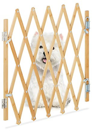 Relaxdays Barrera Seguridad Perro, Valla Escaleras Plegable hasta 96cm, 48,5-60cm Alto, Reja Protección Bambú, Natural