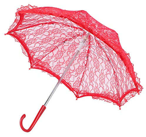 Zerodis White Lace Umbrella Elegant Embroidery Wedding Photo Prop, Stainless Steel Lace Umbrella for Theatre Masquerades (5123 red)