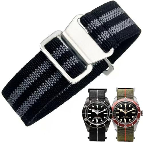 Danxancy Elastic Nylon Watch Strap Navy Divers Parachute Fabric Replacement Watch Band with Clasp 18/20/22mm