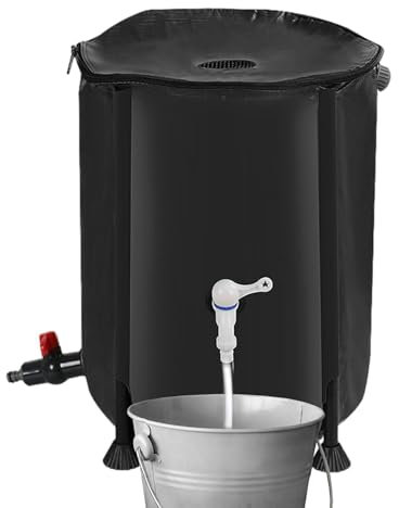 Grande citerne de pluie de 200 litres - Réservoir d'eau de pluie - Résistant aux intempéries - Robuste - En PVC - Valve de vidange, robinet, soupape de trop-plein, tiges de support 23,6 x 27,6