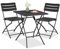 Relaxdays Balkonmöbel Set, 3-teilig, 1 Tisch & 2 Stühle, klappbar, Gartengarnitur Holzoptik, Stahl & Kunststoff, schwarz