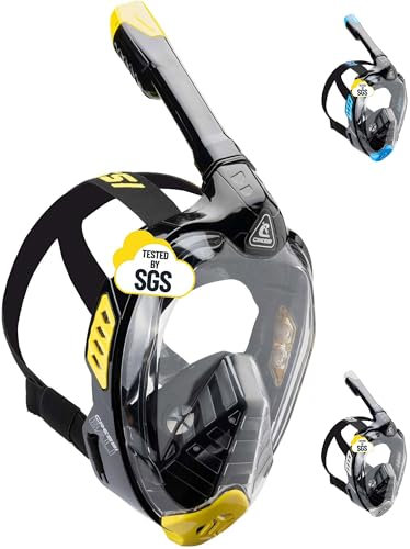 CRESSI Bali Full Face Mask Black/Yellow S/M - Unisex Integral Snorkel Mask, Anti Fog Clear Lens, 100% Silicone, Dry Snorkel with Float Valve, Action Cam Mount, Adjustable Strap, Black/Yellow, S/M