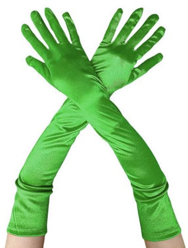 Lufdegim Lange Handschuhe Damen 1920s Style Satin Handschuhe Classic Abendhandschuhe Karneval Halloween Party Kostüm (1, Grün, 52cm)